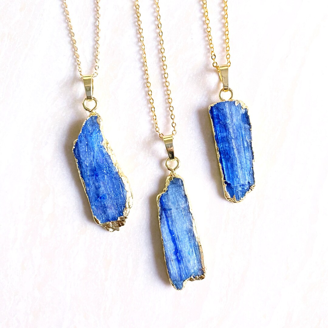 Raw Blue Kyanite Pendant Natural Kyanite Charm With Gold - Etsy