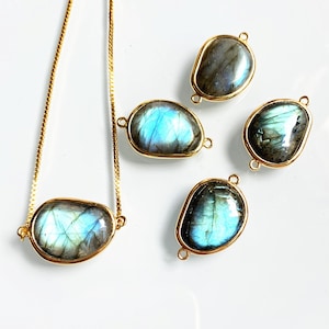 Natural Rainbow Labradorite Connector, 7 Gemstone for choose, Gold Plated labradorite Chain Charm Bracelet - All Beautiful Labradorite Stone