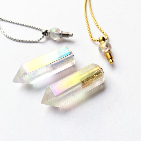 New Arrival Angel Aura Hexagon prism Bottle Pendant Necklace, Natural Gemstone Pendant, Rainbow Perfume Bottle Pendant Long Necklace Jewelry