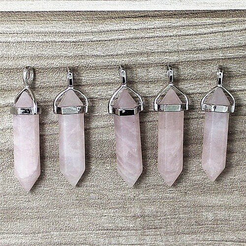 Polished Natural Rose Quartz Point Pendant Rose Quartz Charm Etsy