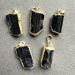 Natural Rectangle Black Tourmaline Necklace, Black Gemstone Pendant With Gold Plated (B8S54_11)