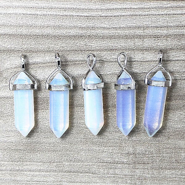 Polished Opal Opalite Point Pendant, Crystal Quartz Druzy Pendant With Silver Plated Bail - 1, 5, 10, 30, 100pcs