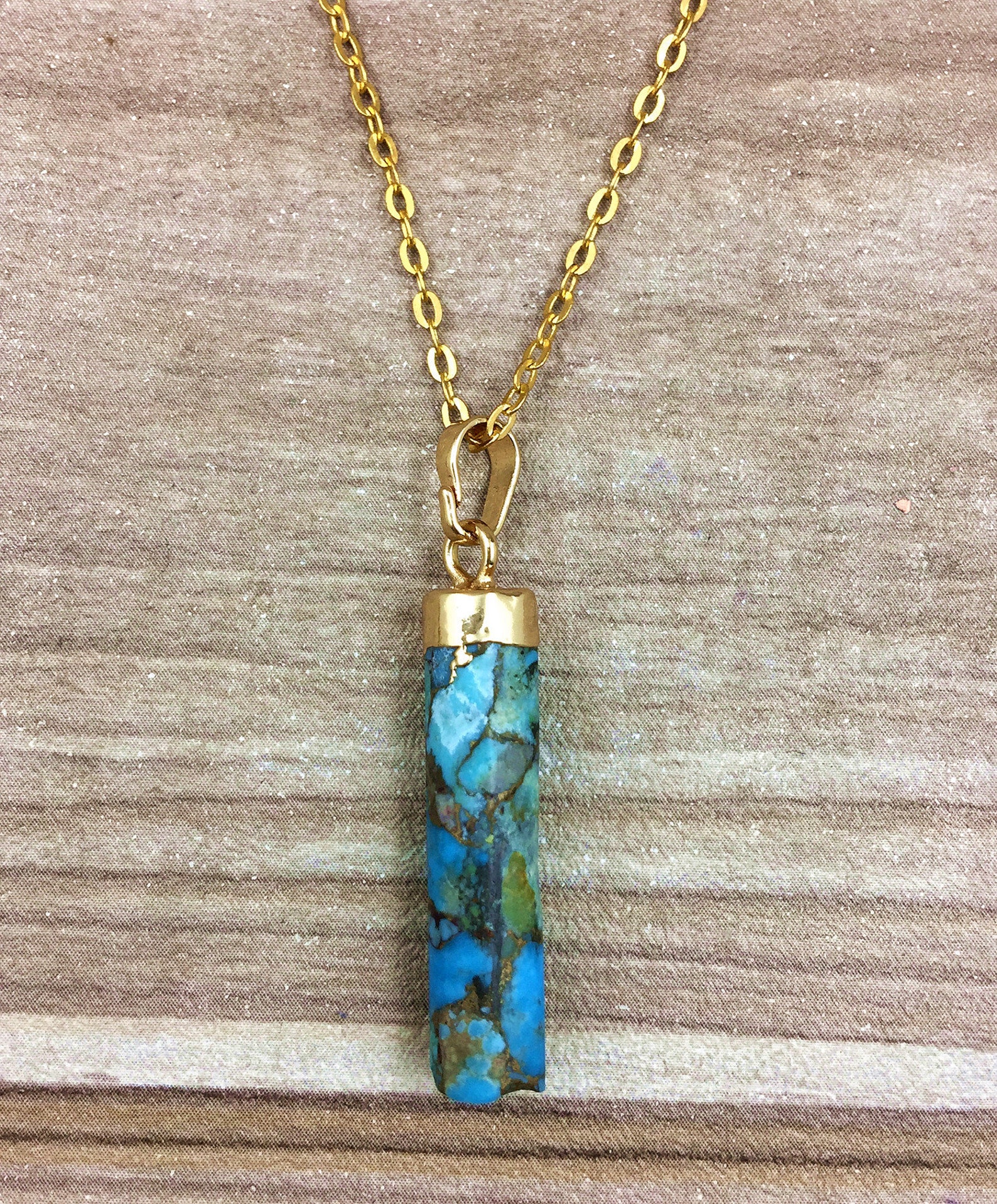 Blue Turquoise Pendant // Gold Turquoise Gemstone Pendant // Etsy