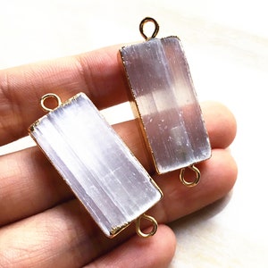 New Rectangle White Selenite Connector Pendant // Selenite with Double Bail Gold Plated WHOLESALE PRICING 1, 3, 5 or 10