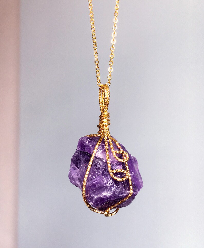 Collar de piedra preciosa de amatista natural amatista cruda Etsy