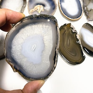 WHOLESALE Grey Black Blue Brown Agate Geode Slice Druzy - Drusy Druzzy Agate Slice with one Hole (S2V4_36)