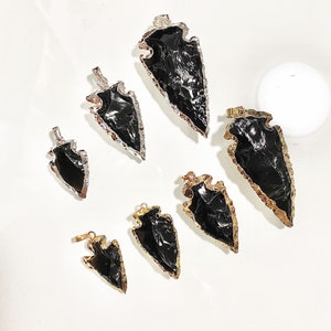 SALE Black Agate Arrowhead Shaped Pendant Necklace Charm with gold plated, Silver plated for choose (S8_B58)