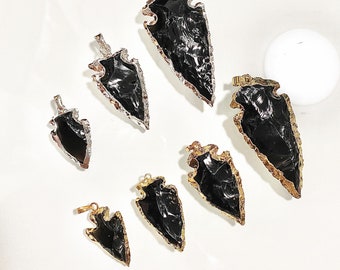 SALE Black Agate Arrowhead Shaped Pendant Necklace Charm with gold plated, Silver plated for choose (S8_B58)