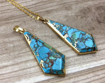 ブルーターコイズペンダントネックレス、ゴールドアローヘッド