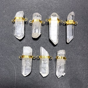 Raw Rock Crystal Quartz Point Necklace // Natural Quartz Point Pendant Double Bail with Gold Electroplated // Healing Crystal D1S2-06