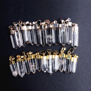 HIGH QUALITY Polished Rock Crystal Quartz Point Pendant with Electroplated Gold, Silver Plated Quartz Points Pendant Jewelry Wholesale