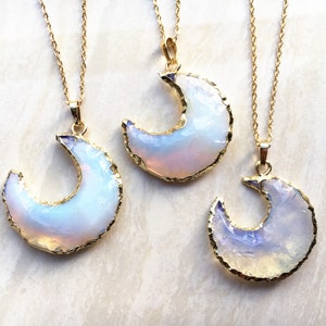 Opalite Crescent Moon Horn Charm Pendant with Gold Bails - Healing crystal stone Horn Pendant Necklace Charm Jewelry