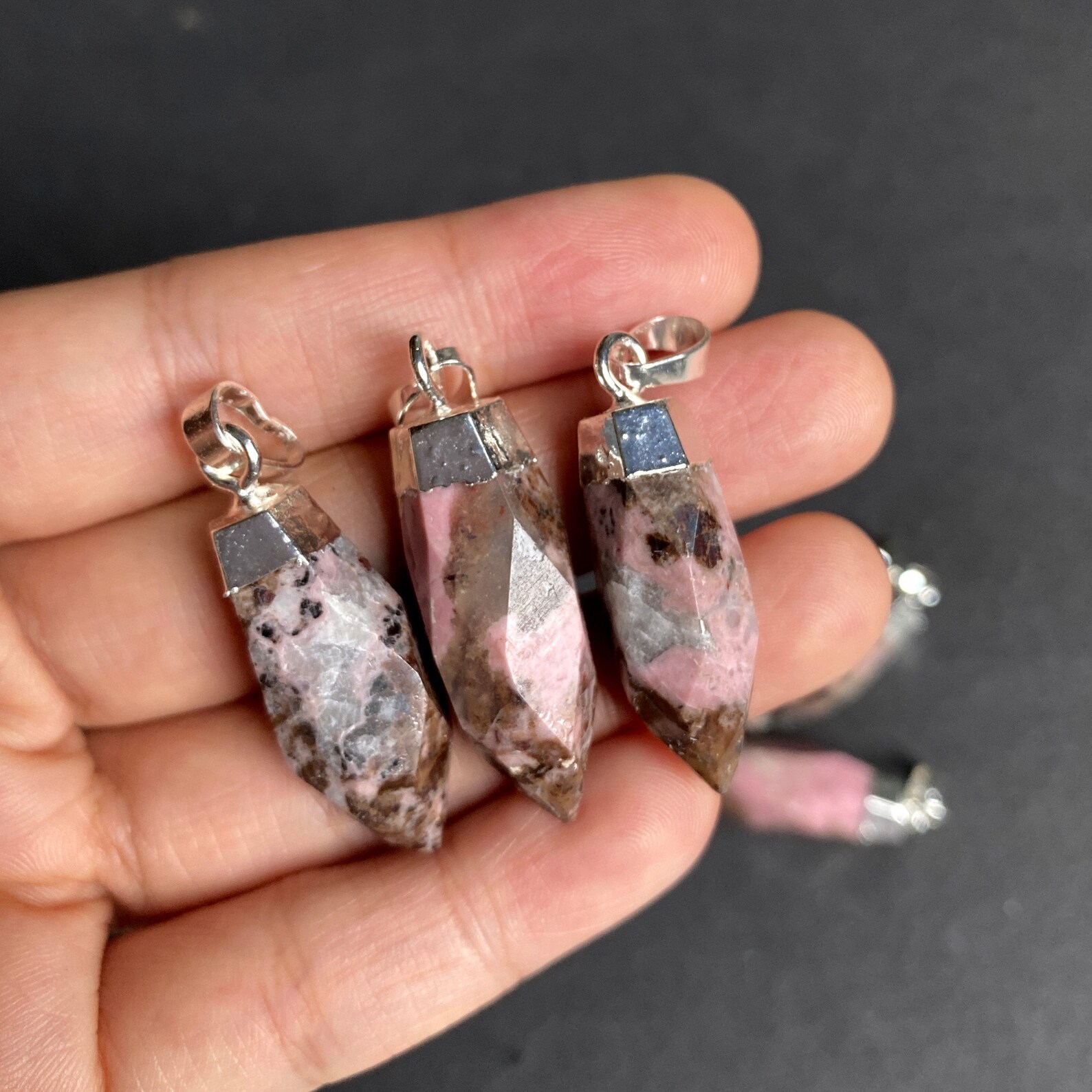 Natural Faceted Rhodonite Stone Pendant // Rose Stone Gemstone Point ...