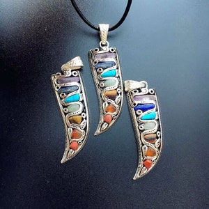 New Arrival! Tibetan Silver Horn Pendant Charm with 7 Chakra Healing Crystal Quartz Stone Gemstone