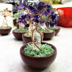 Bonsai Gemstone Tree, Raw Clear Quartz Hexagon Prism with Crystal Wire Sculpture Tree Of Life, Chakra Tree Healing Crystals - YOU CAN CHOOSE