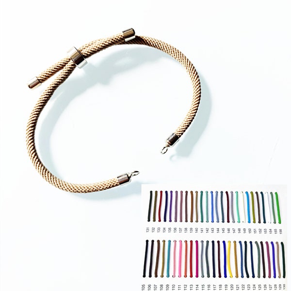 52 Colors for Choose, Half Finished Cord Adjustable Bracelet, Silver Plated Slider Stopper Bead Connector Charms, DIY Semi-Finished Bracelet