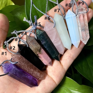 ¡EN OFERTA! Colgantes grandes de 13 puntas de lápiz con terminación doble de piedra preciosa natural de cuarzo cristalino curativo con orificio de 2 mm. Puedes elegir