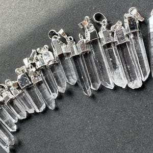 New Arrival Slender Rock Crystal Quartz Point Pendant with Electroplated Gold, Silver Natural Clear Crystal Size by Random (P85G54_10) image 9