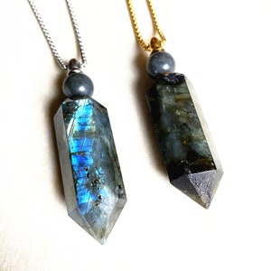 Labradorite Hexagon prism Bottle Pendant Necklace, Natural Gemstone Pendant, Perfume Bottle Pendant Long Necklace Jewelry