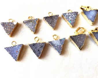 Petite Agate Druzy Triangle Charm Pendant // Rainbow Agate Druzy // Gold Agate Drusy Druzzy Jewelry Charm For Earring Necklace DIY Making