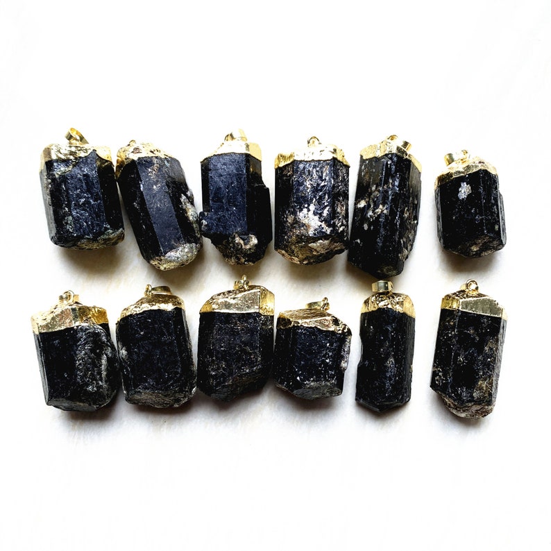 Large Natural Black Tourmaline Charm Pendant Raw Black Etsy