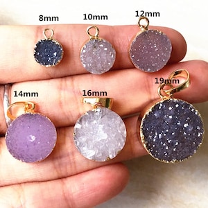 Round Mix Colors Agate Druzy Pendant with Gold Electroplated, 8-19MM Nature Colorful Agate Druzy Gold Drusy Druzzy Jewelry Charm Gemstone