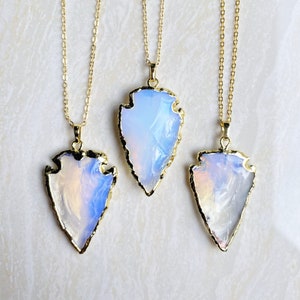 Opalite Arrowhead Pendant with Gold Bails, Healing crystal stone Arrowhead Pendant Necklace Charm Jewelry S8_B25 image 4