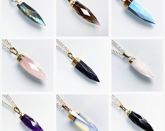 Natural Crystal Quartz Petite Spike Point Pendant Necklace Chain, Gemstone Charms with Gold electroplated cap - You choose (SG48_10)