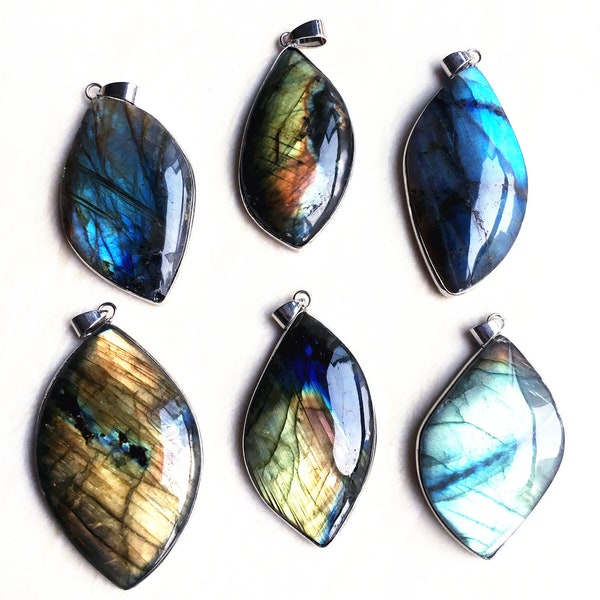 Large Natural Rainbow Labradorite Freeform Shaped Pendant - Silver labradorite Pendant Charm - All Beautiful Labradorite Stone