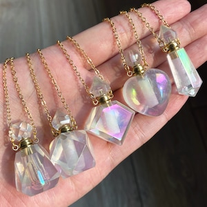 5 styles de collier pendentif bouteille en cristal de quartz arc-en-ciel, pendentif pierres précieuses naturelles, pendentif bouteille de parfum long collier bijoux