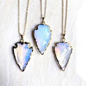 Opalite Arrowhead Pendant with Gold Bails, Healing crystal stone Arrowhead Pendant Necklace Charm Jewelry S8_B25 image 2
