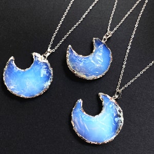 Opalite Crescent Moon Horn Charm Pendant with Silver Bails - Healing crystal stone Horn Pendant Necklace Charm Jewelry
