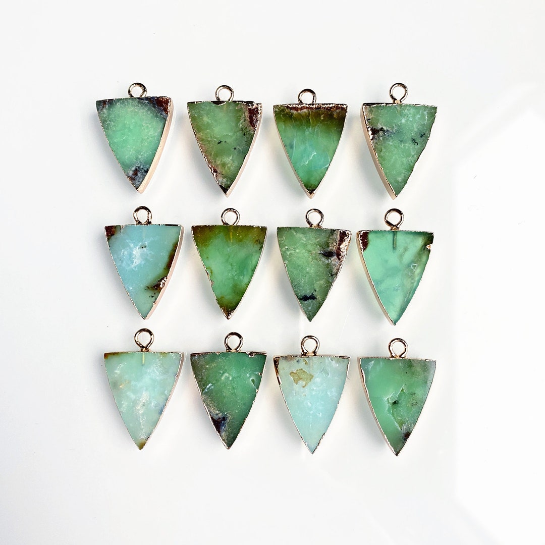 Natural Green Stone, Chrysoprase Gemstone Triangle Single Bail Pendants ...
