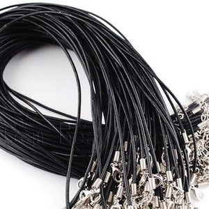 20pcs Wholesale Jewelry Components Lots Necklace Black Leather 2mm Cord Lobster Clasp Fit Pendant image 1