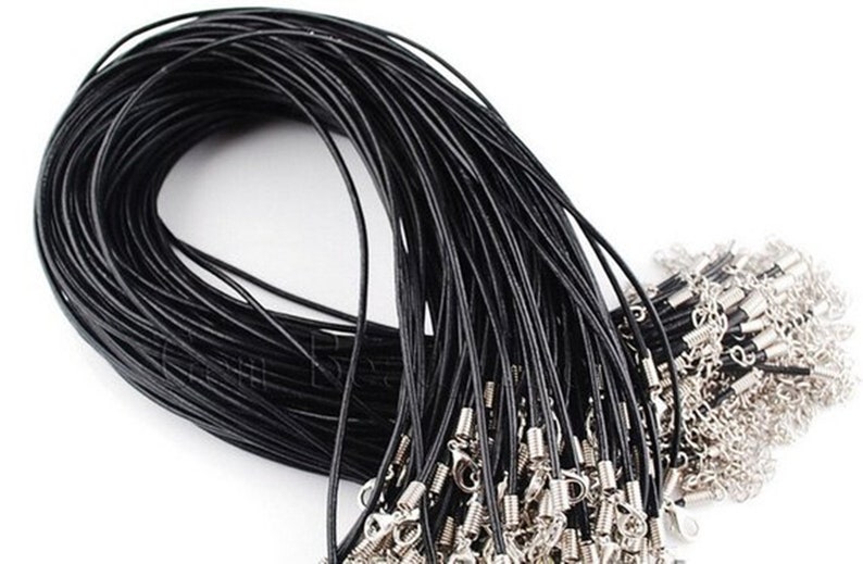 20pcs Wholesale Jewelry Components Lots Necklace Black Leather 2mm Cord Lobster Clasp Fit Pendant image 1