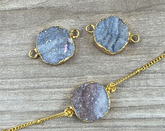 New Beautiful Agate Druzy Druzzy Drusy Round Shaped Double Bail Connector Pendant with Gold Electroplated S29B5-87