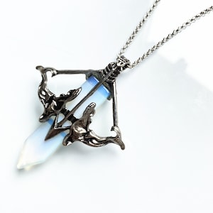 New Arrowhead Crystal Quartz Point Pendant, Tibetan Silver Bow and Arrow Shaped with Quartz Points Pendant Necklace, 10 Gemstone for choose