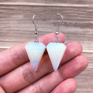 Opalite Crystal Gemstone Quartz Points Dangle Earring // Healing Stone Earrings Women Jewelry, Amethyst, Tiger Eye, Aventurine, Rose Quartz