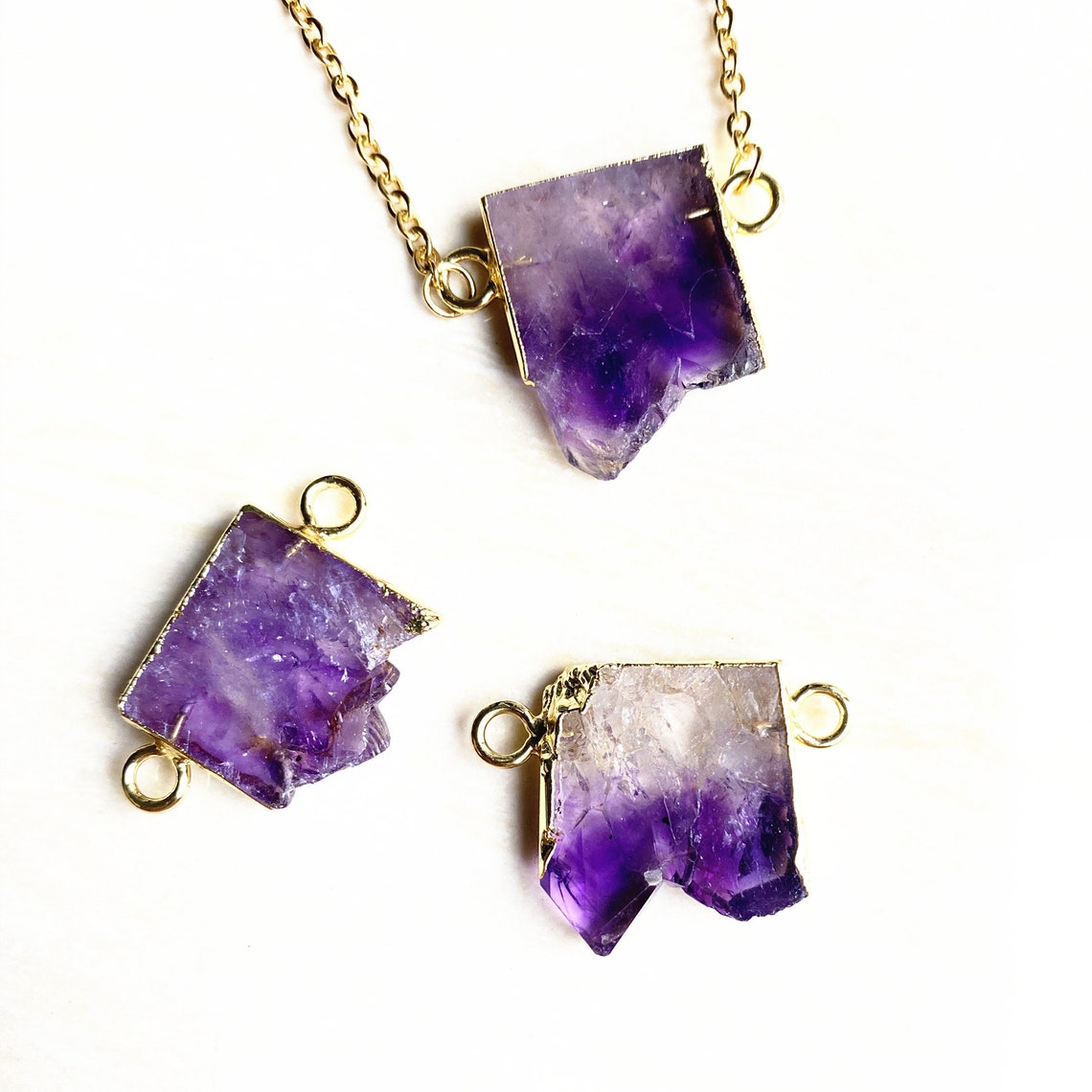 Petite Rectangle Amethyst Necklace // Amethyst Druzy Connector | Etsy