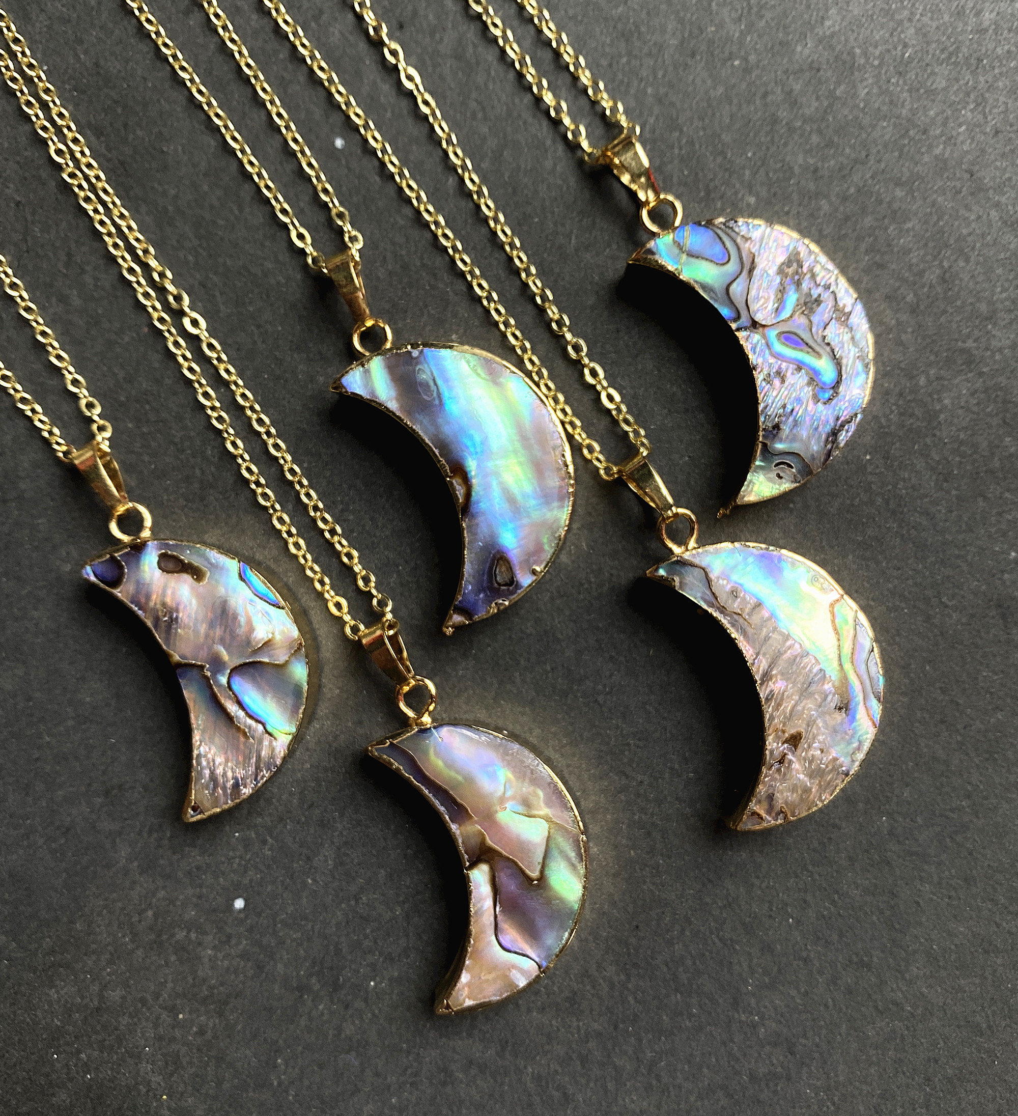 Natural Abalone Shell Crescent Moon Beach Sea Shell Pendant With Gold ...