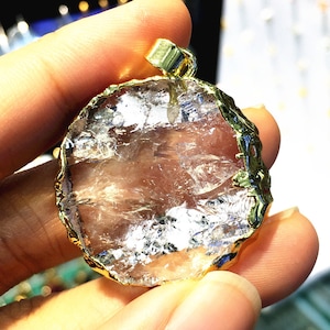 Rock Crystal Quartz Slice Pendant with Gold Electroplated, Silver Round Clear Crystal Healing stone Pendant For Earring Necklace Jewelry