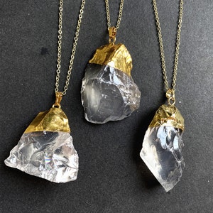 Raw Rough Quartz Rock Crystal Pendant Necklace, Clear Crystals Charms, Healing stone S8D5_8