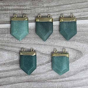 Natural Polished Aventurine Gemstone Pendant With Double Bail Electroplated Gold, Silver Plated Aventurine Crystal Quartz Beautiful Charm