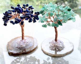 Natural Agate Slice Gemstone Chip Crystal Quartz Tree Of Life, Chakra Tree Healing Crystal Gemstone - YOU CAN CHOOSE