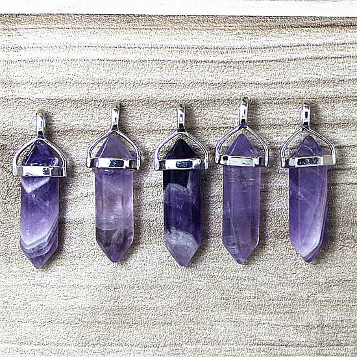 Polished Natural Amethyst Point Pendant Crystal Quartz Druzy Etsy
