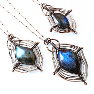 Antique Rose Gold Plated Large Freeform Labradorite Stone Pendant, Rainbow Labradorite stone Healing Crystal Gemstone Necklace Chain