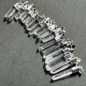 New Arrival Slender Rock Crystal Quartz Point Pendant with Electroplated Gold, Silver Natural Clear Crystal Size by Random (P85G54_10) image 8