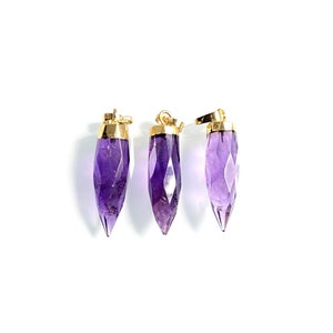Natural Amethyst Petite Spike Point Pendant Charm with 24k gold electroplated cap - Gold Amethyst spike pendant (SG48_02)