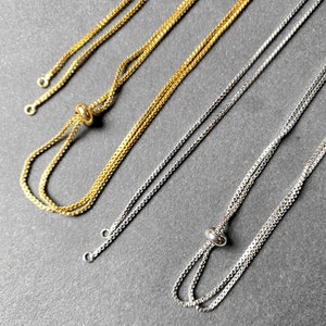 33 Inches Gold Plated Slider Chain Necklace, Silver Plated Box Slider Chain Necklace, Stopper beads Long Chain Adjustable Necklace Findings