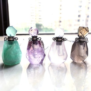 23 Gemstone for choose, Faceted Perfume Bottle Pendant Necklace, Chakra Crystal Quartz Perfume Bottle Pendant Long Necklace Jewelry